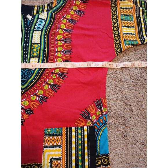 Pink/Multi Colored African Dashiki Tunic One Size 44" Chest 28" Long 100% Cotton - Picture 7 of 9